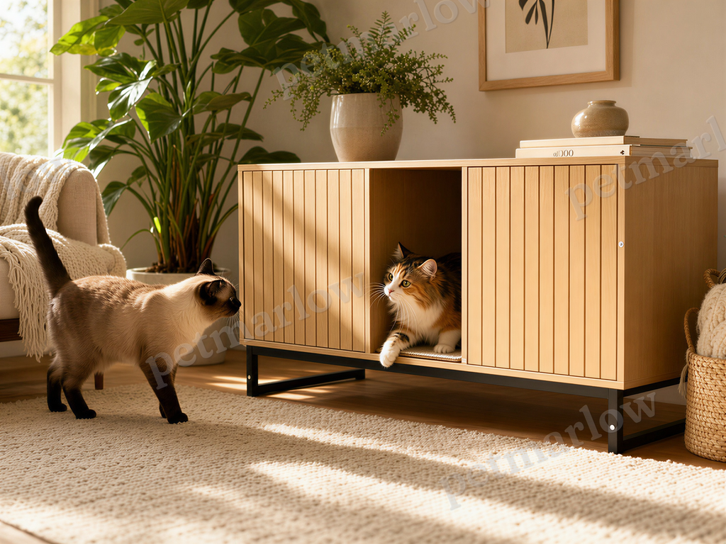 Modern Wooden Cat House with Scratching Mat – view 4