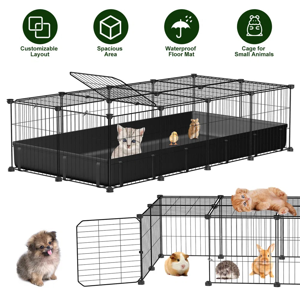 Modular Metal Small Pet Exercise Pen with Waterproof Floor Mat – view 2