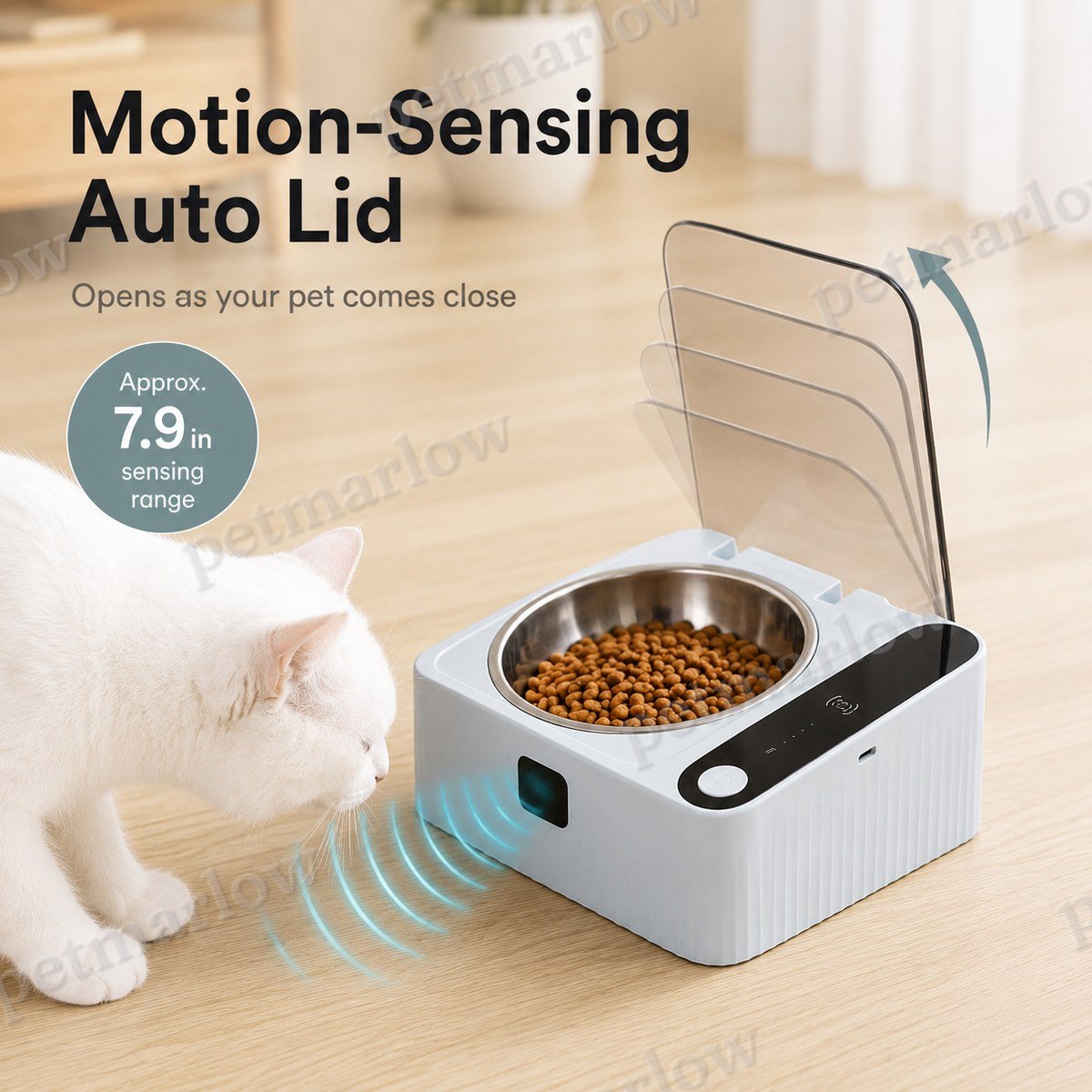 Motion-Sensing Covered Stainless Steel Cat Bowl (For Cats & Small Dogs) – view 2