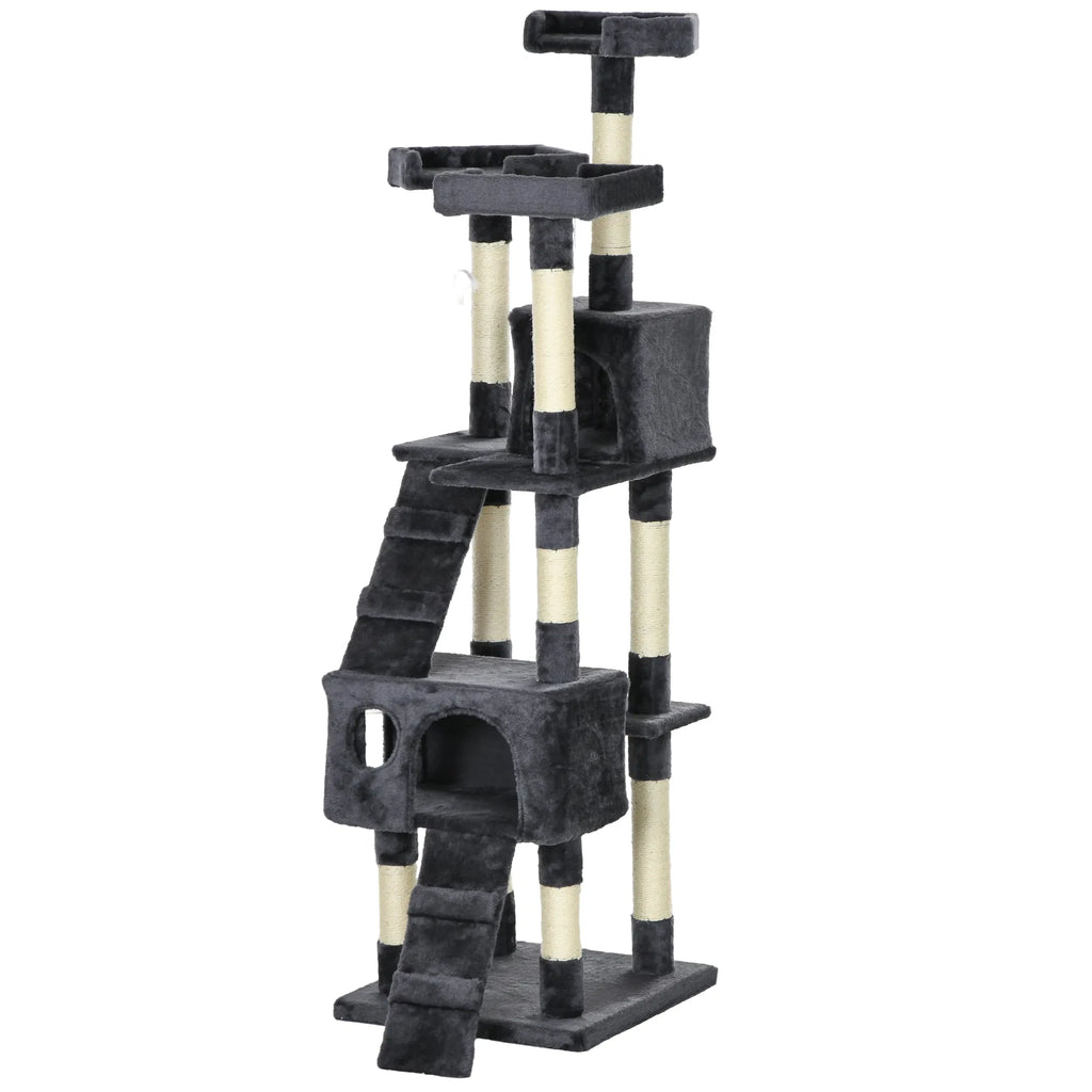 Multi-Level Cat Scratching Tree Activity Center in Charcoal Grey