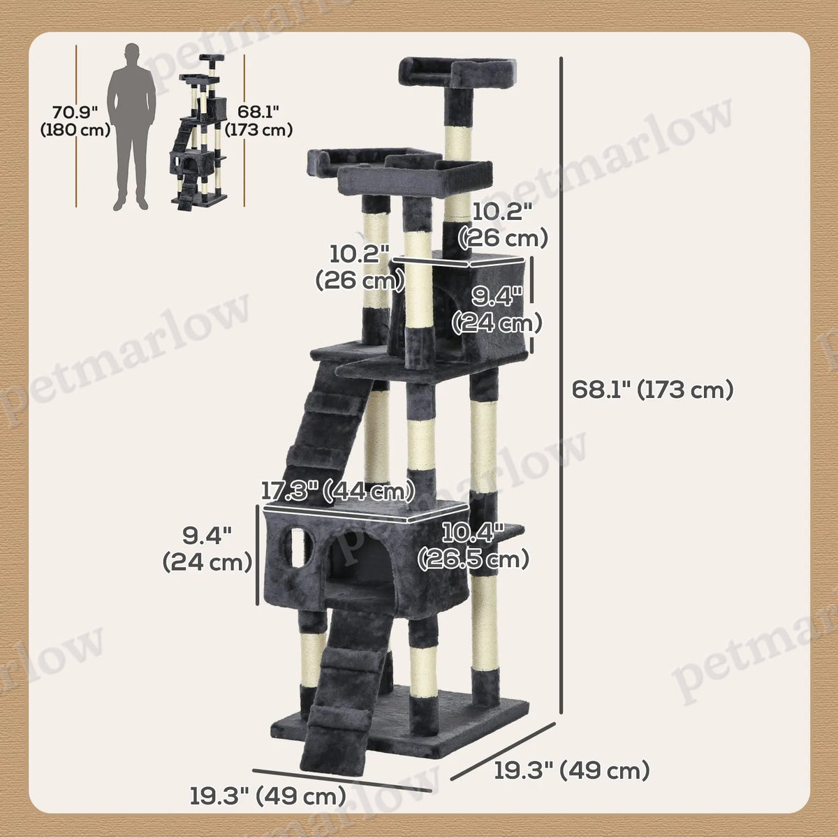Multi-Level Cat Scratching Tree Activity Center in Charcoal Grey – view 3
