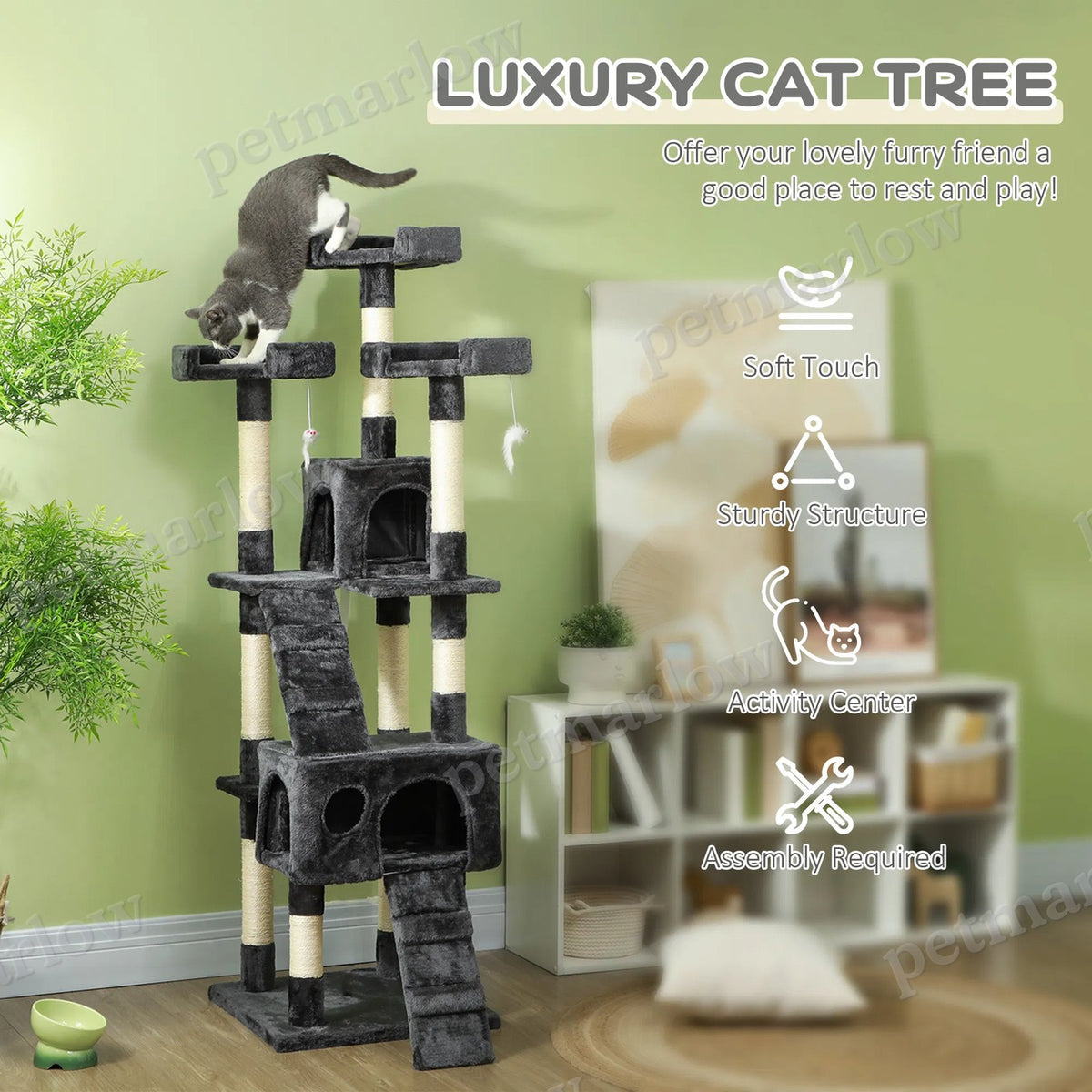 Multi-Level Cat Scratching Tree Activity Center with Toys – view 6