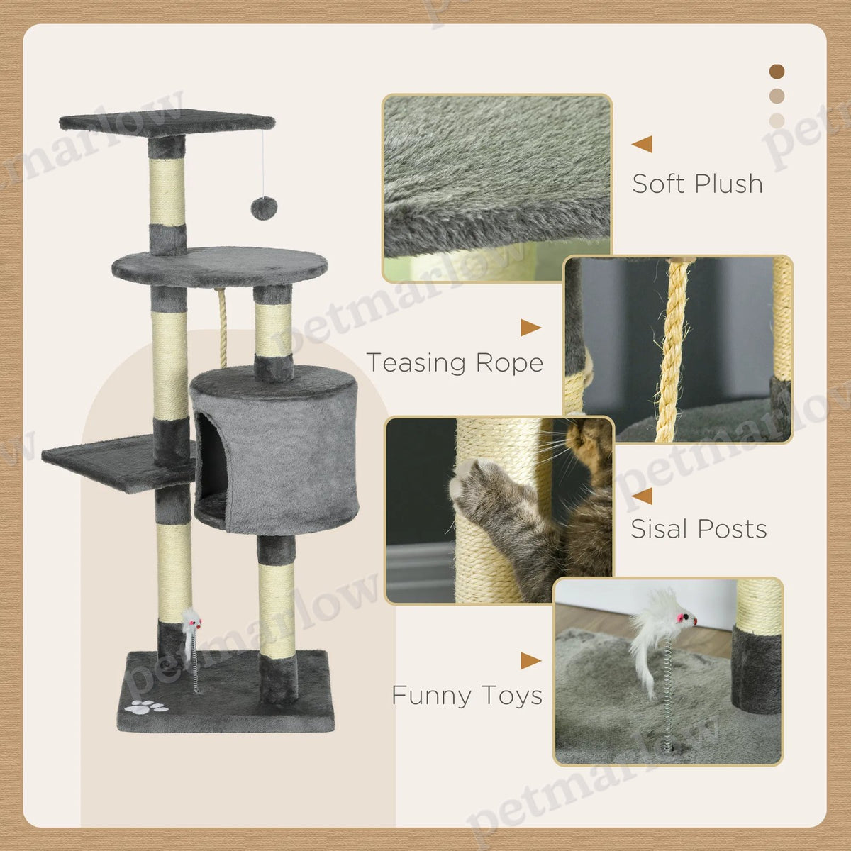 Multi-Level Cat Tree for Indoor Cats with Condo and Toys – view 3