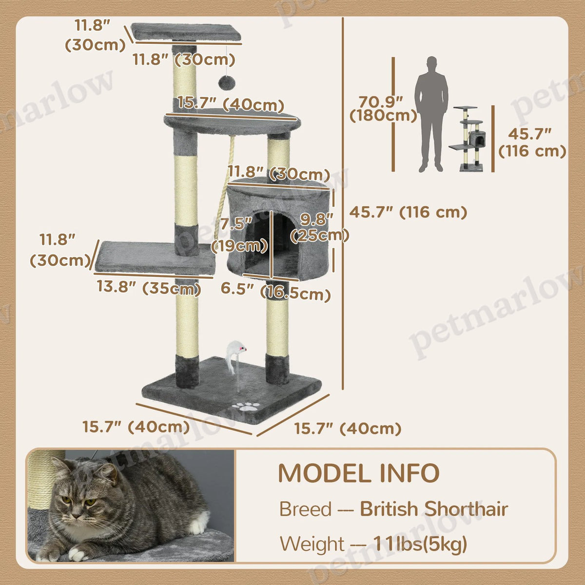 Multi-Level Cat Tree for Indoor Cats with Condo and Toys – view 6