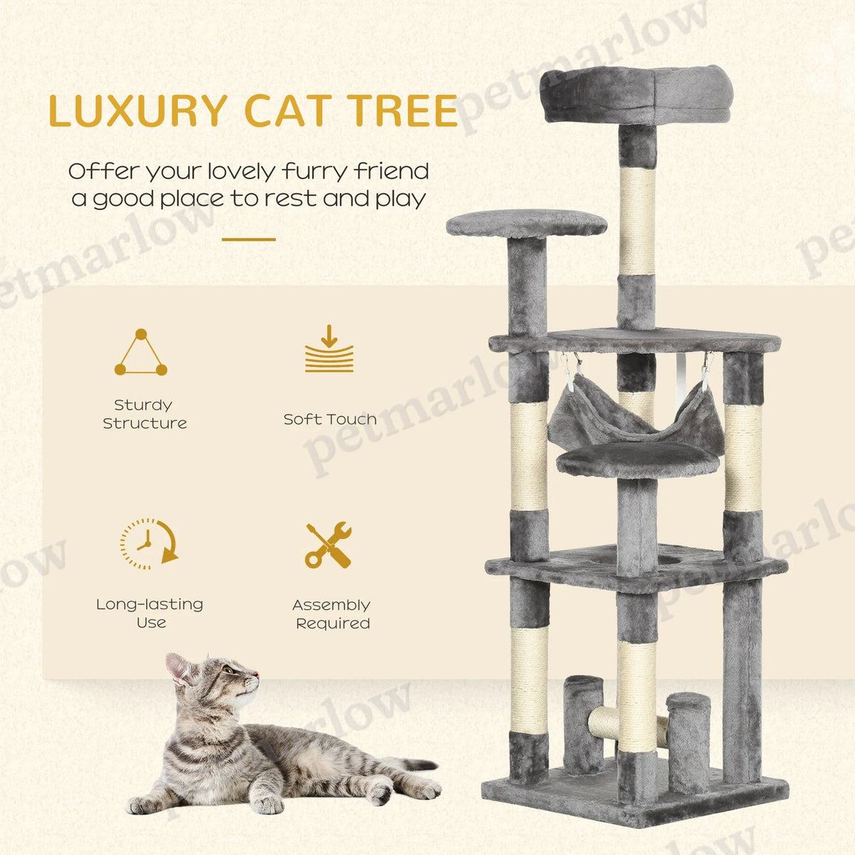 Multi-Level Cat Tree Tower with Hammock for Play and Scratching – view 3