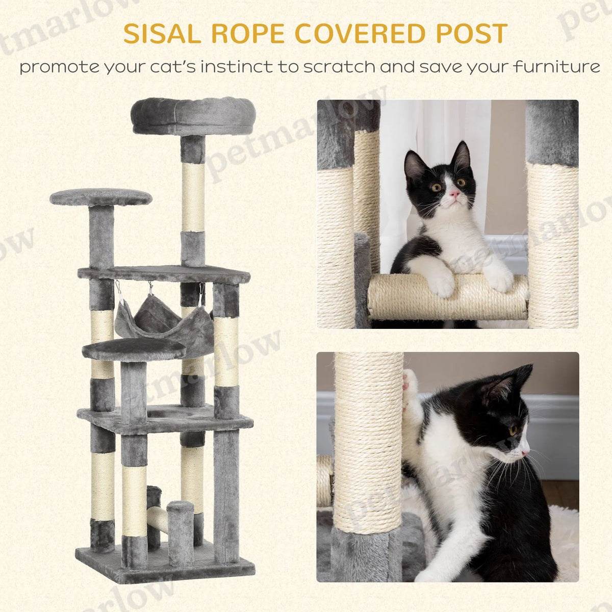 Multi-Level Cat Tree Tower with Hammock for Play and Scratching – view 6