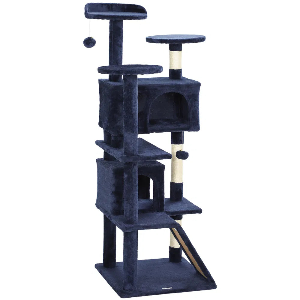 Multi-Level Cat Tree with Scratching Posts and Condos – Dark Blue