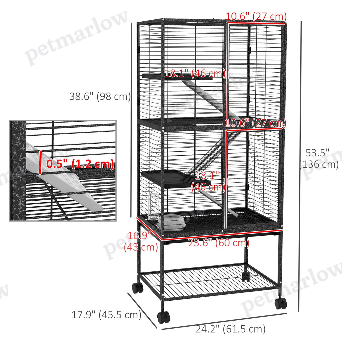 Multi-Tier Small Animal Cage with Wheels and Removable Tray – view 3