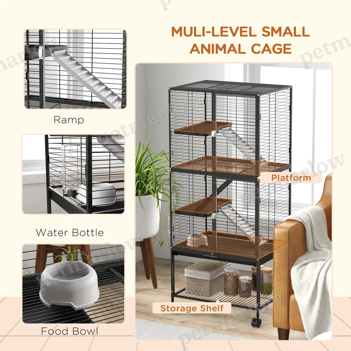 Multi-Tier Small Animal Cage with Wheels and Removable Tray – view 4