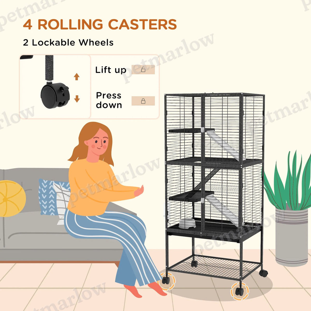 Multi-Tier Small Animal Cage with Wheels and Removable Tray – view 5