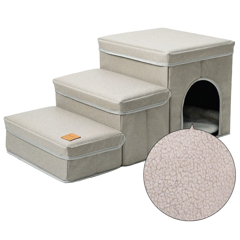 Multifunctional Pet Stairs – Beige Lambswool