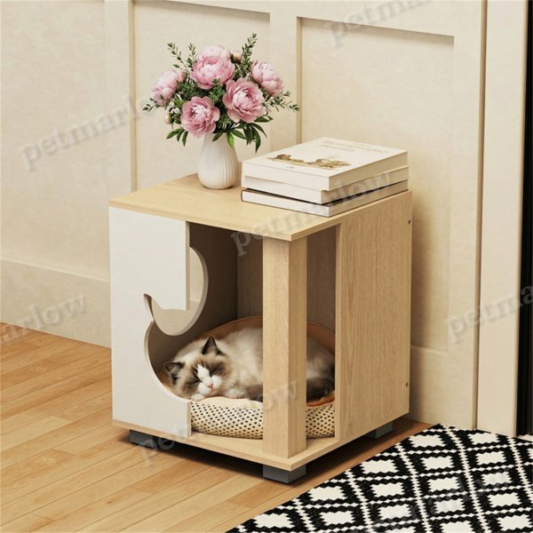 Multipurpose Wooden Cat House Nightstand – view 3