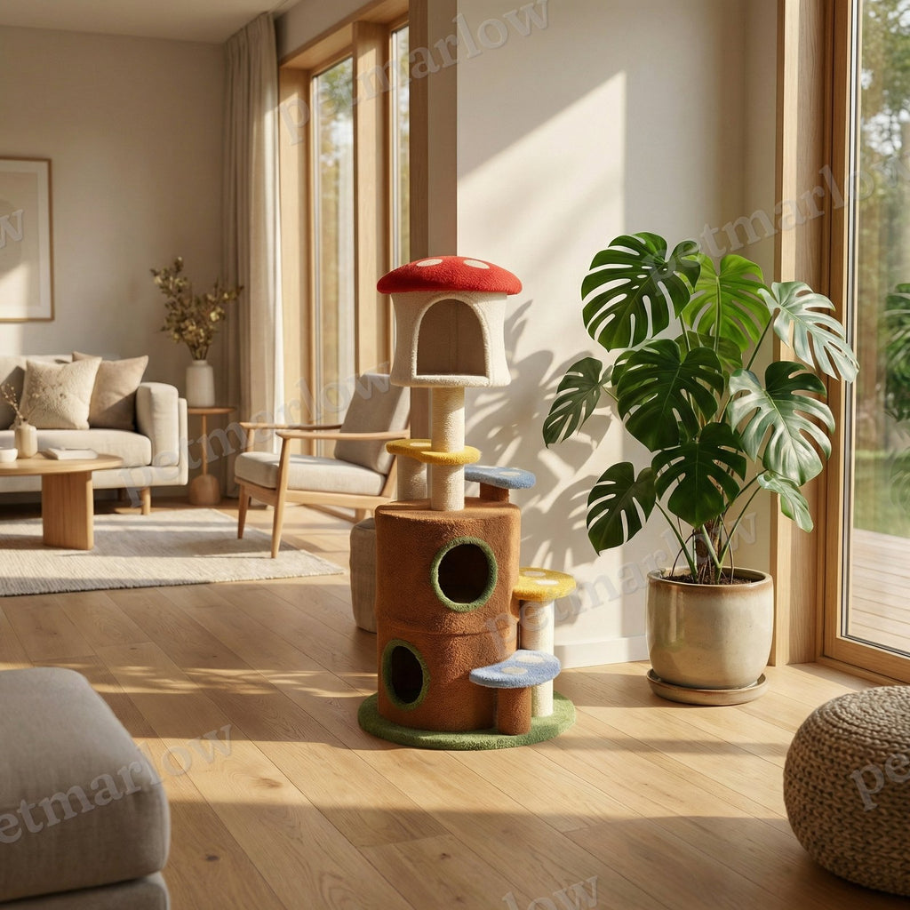 Mushroom Cat Tree with Condo and Plush Perches – view 4