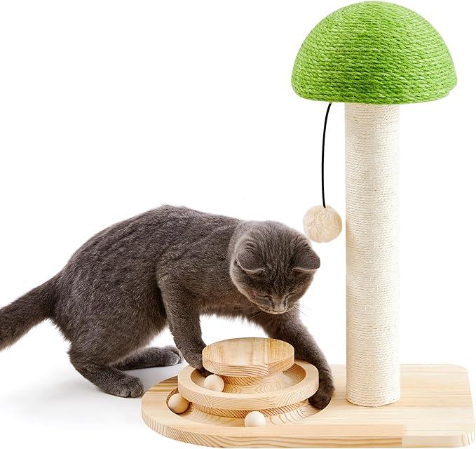 Mushroom Cat Scratching Post with Interactive Toy