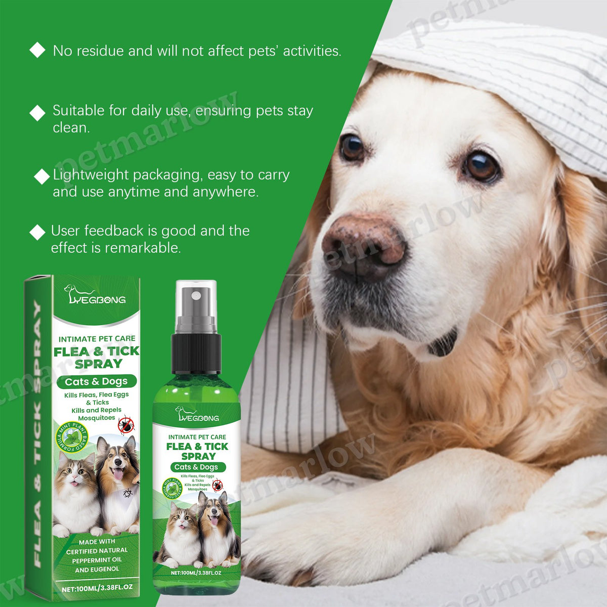 Natural Flea & Tick Spray for Dogs and Cats 100ml – view 3