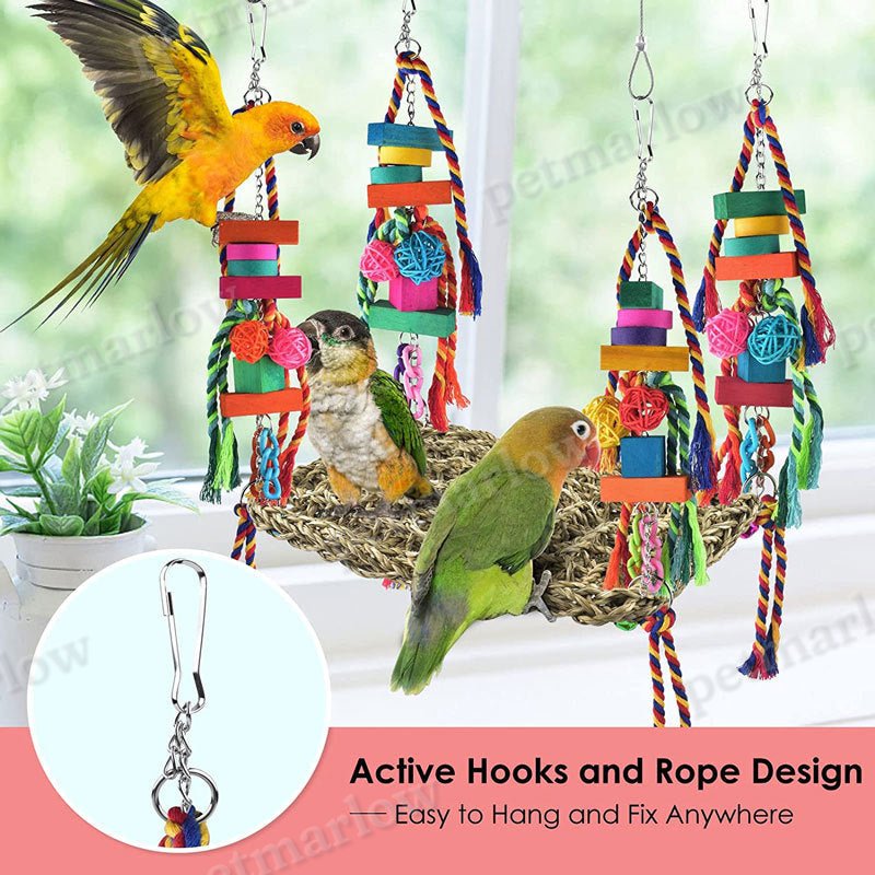 Natural Grass Parrot Climbing Net Hammock For Medium Large Bird Cages – view 5