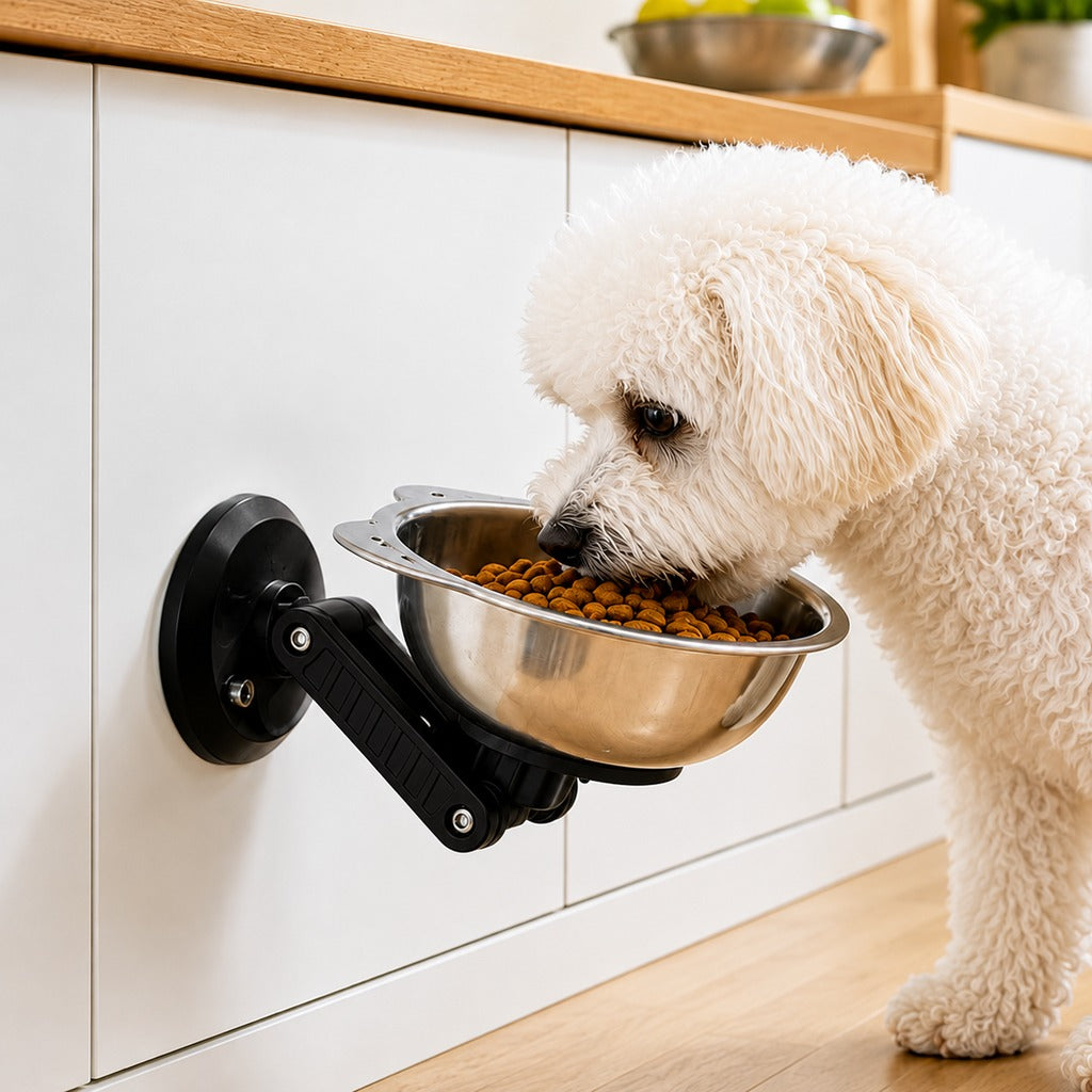 No-Drill Suction Stainless Steel Wall-Mounted Pet Bowl – Black