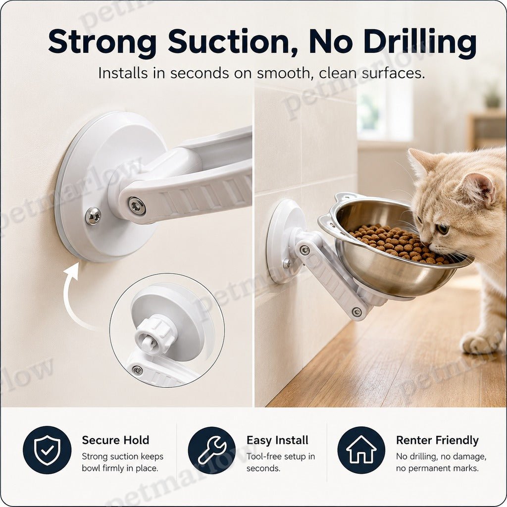 No-Drill Suction Stainless Steel Wall-Mounted Pet Bowl – view 3