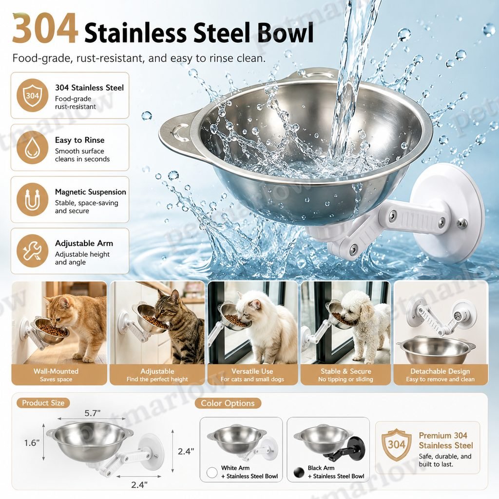 No-Drill Suction Stainless Steel Wall-Mounted Pet Bowl – view 4