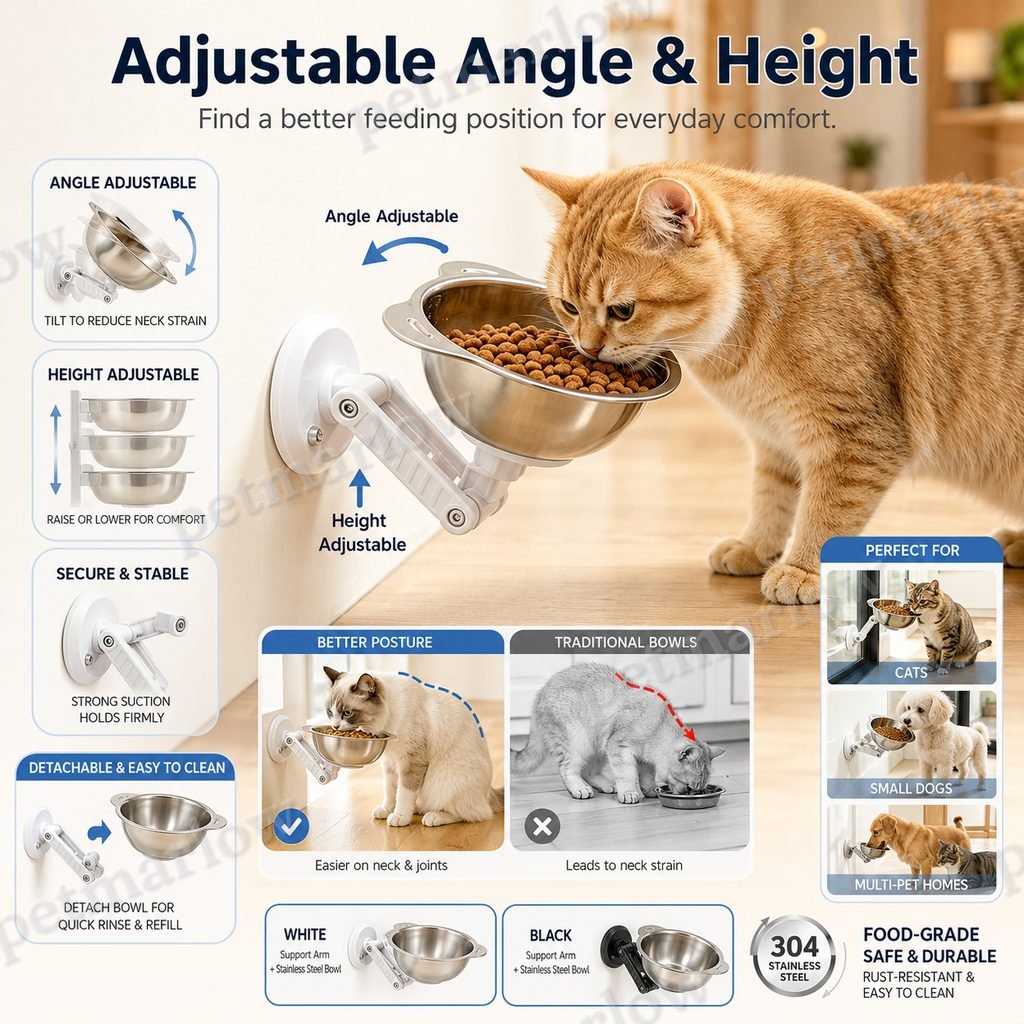 No-Drill Suction Stainless Steel Wall-Mounted Pet Bowl – view 5