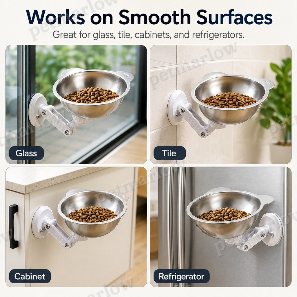 No-Drill Suction Stainless Steel Wall-Mounted Pet Bowl – view 6