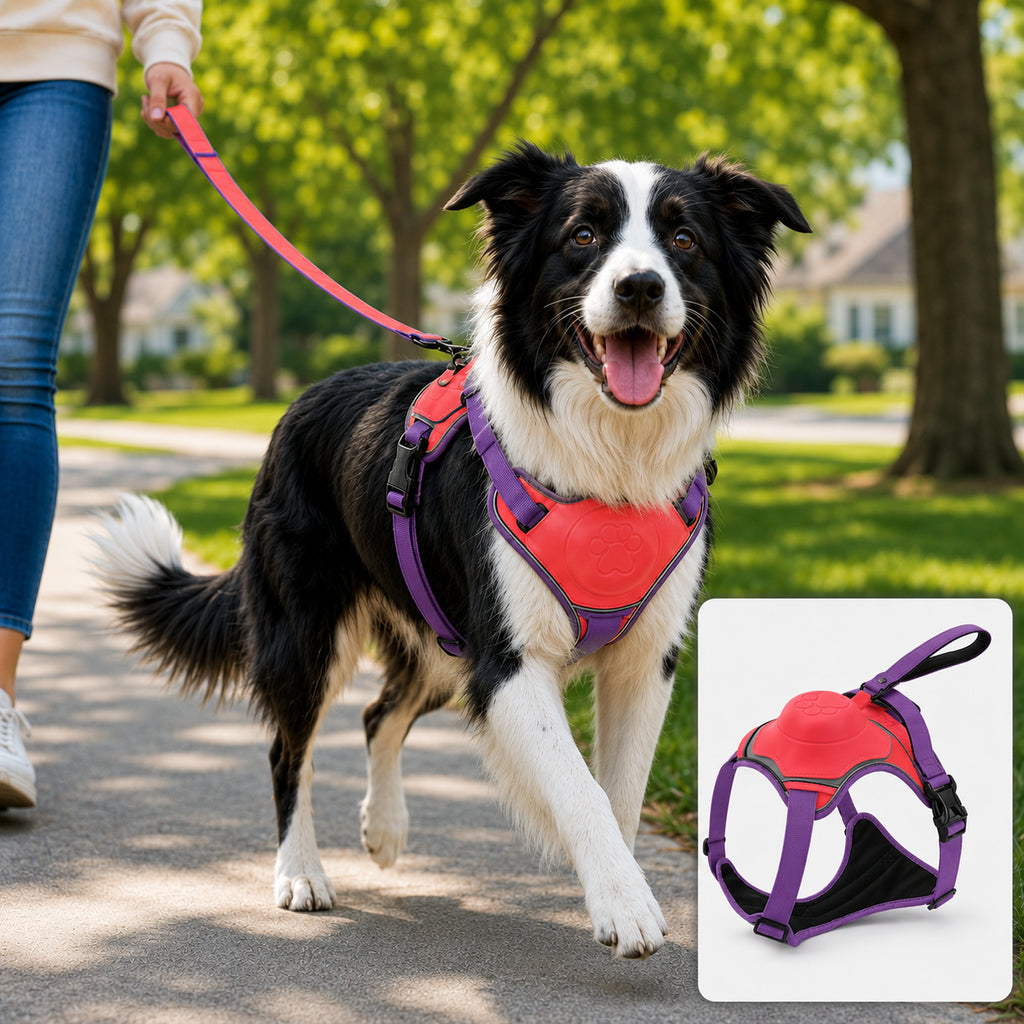No-Pull Built-In Retractable Leash Dog Harness – Berry Red / M