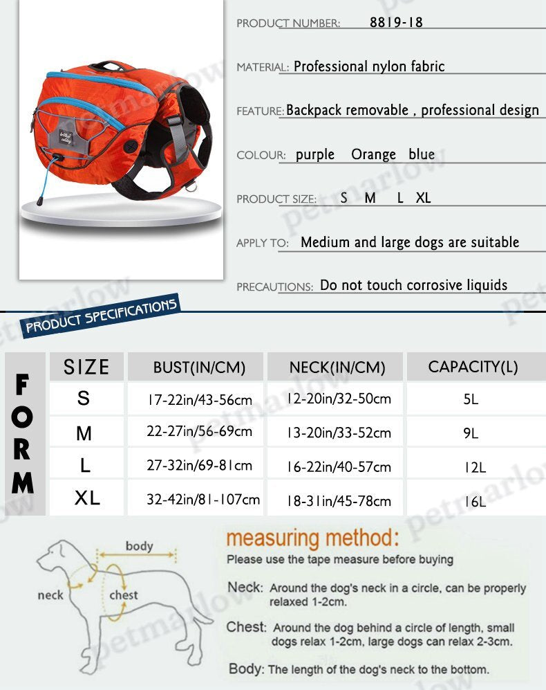 Nylon Large Dog Animal Backpack Harness Vest – view 6