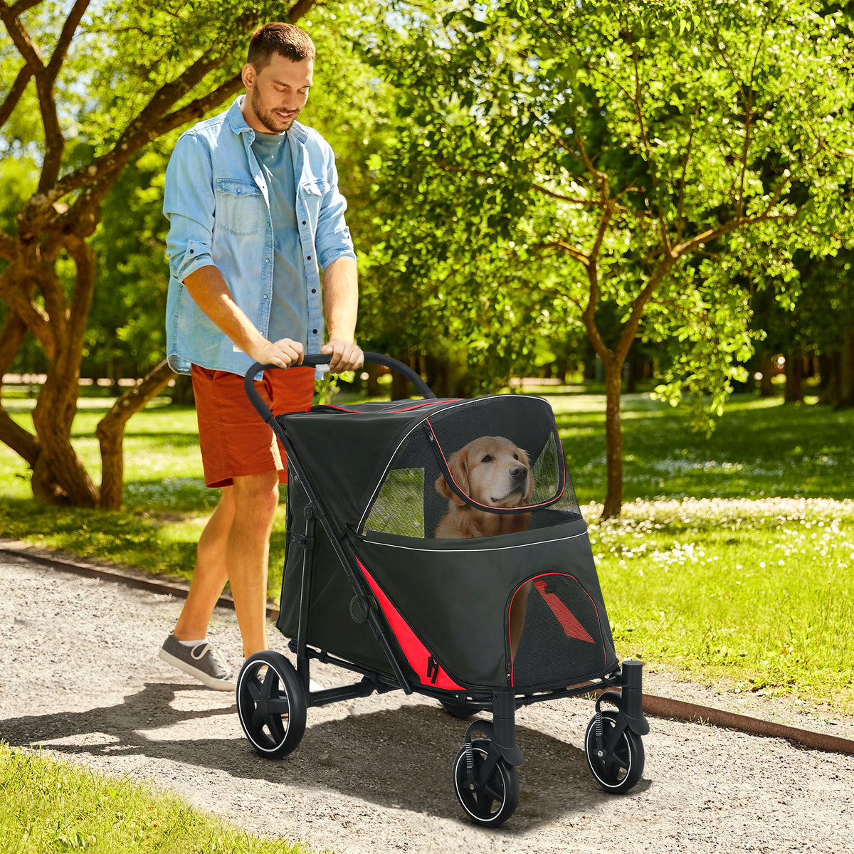 One-Click Foldable Dog Stroller for M, L Dogs