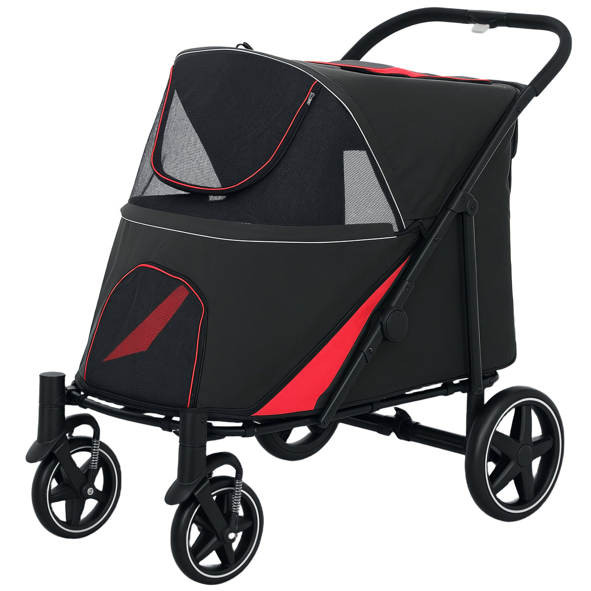 One-Click Foldable Dog Stroller for M, L Dogs – Black / 865x585x220 mm