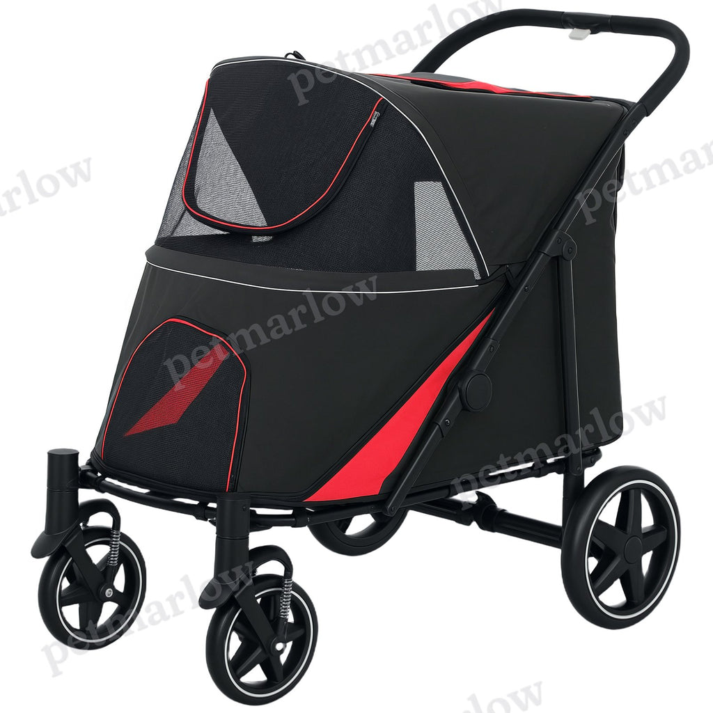 One-Click Foldable Dog Stroller for M, L Dogs – Black / 865x585x220 mm