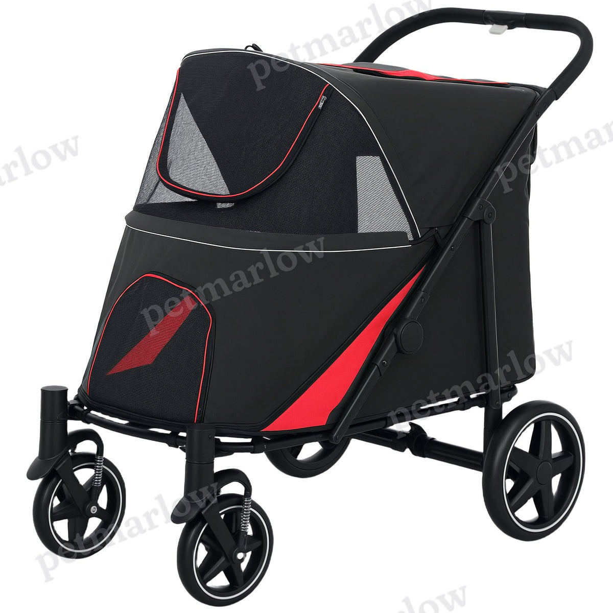 One-Click Foldable Dog Stroller for M, L Dogs – Black / 865x585x220 mm