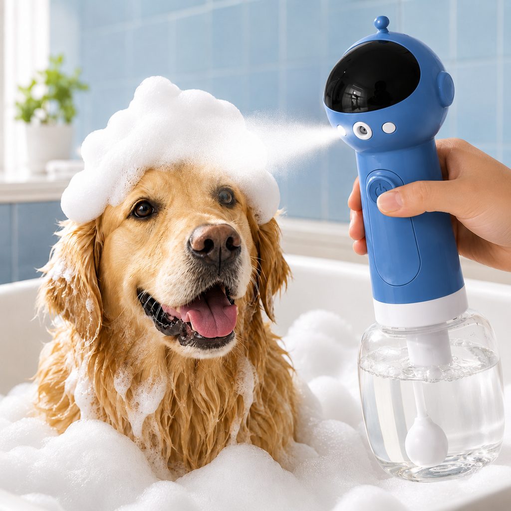 One-Press Dense Foam & Magnetic Rechargeable Dog Shampoo Foamer – Space Blue