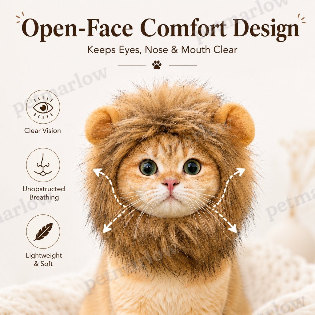 Open-Face Fluffy Faux Fur Lion Mane Headpiece (For Cats & Small Dogs) – view 6