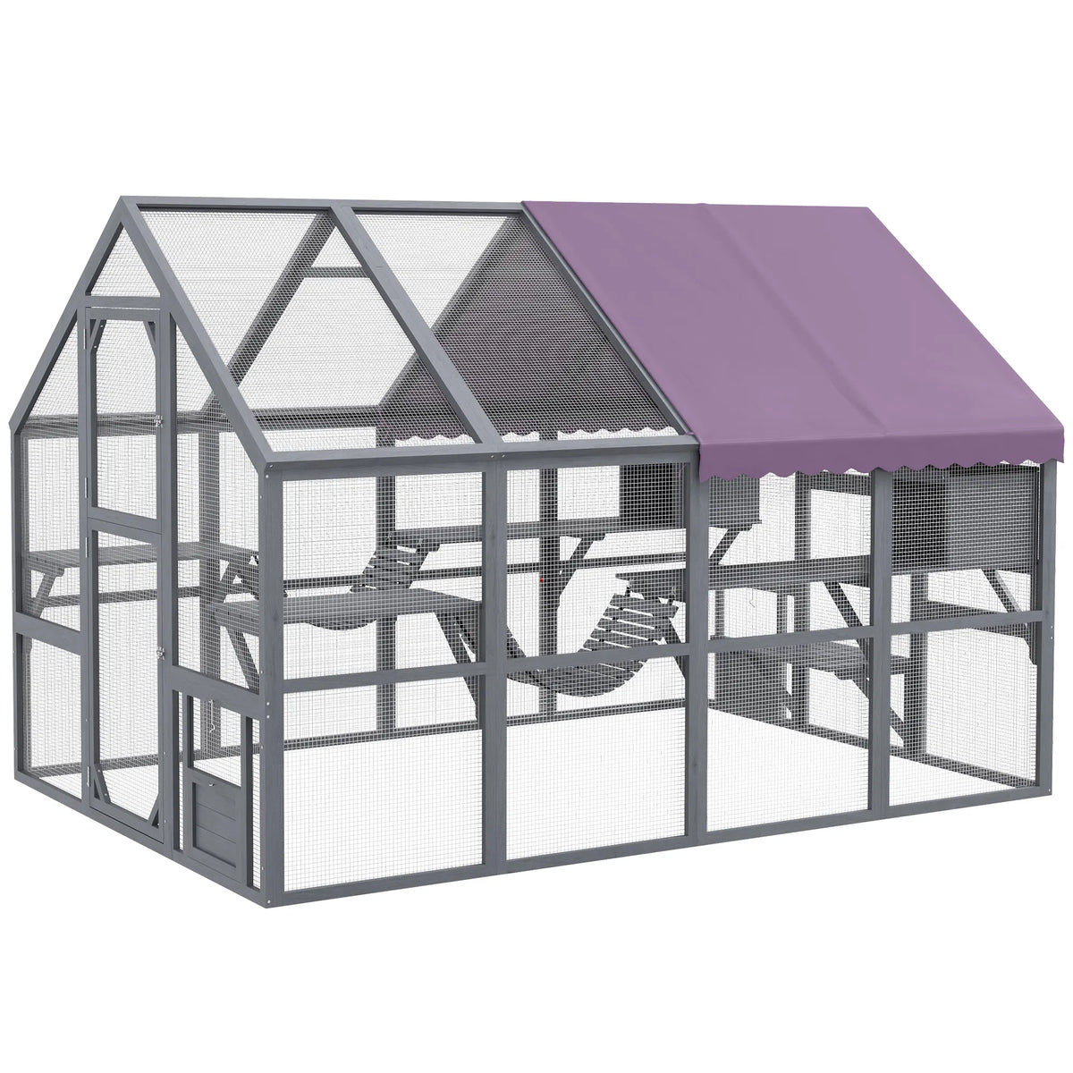 Outdoor Cat Enclosure with Canopy and Platforms for 3-6 Cats