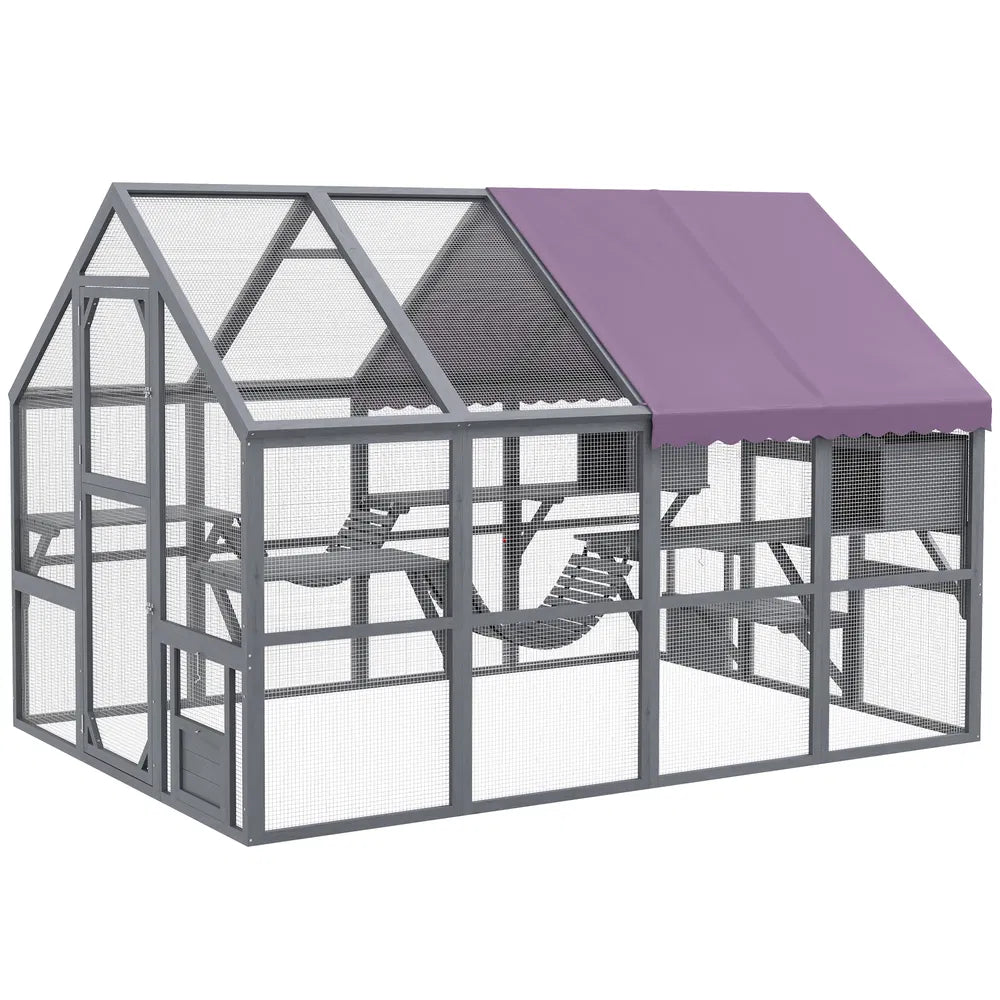 Outdoor Cat Enclosure with Canopy and Platforms for 3-6 Cats – Grey