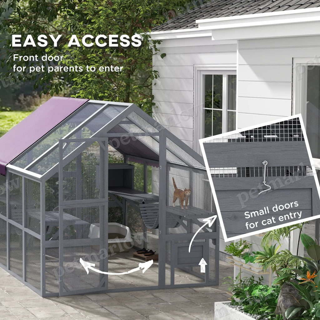 Outdoor Cat Enclosure with Canopy and Platforms for 3-6 Cats – view 4