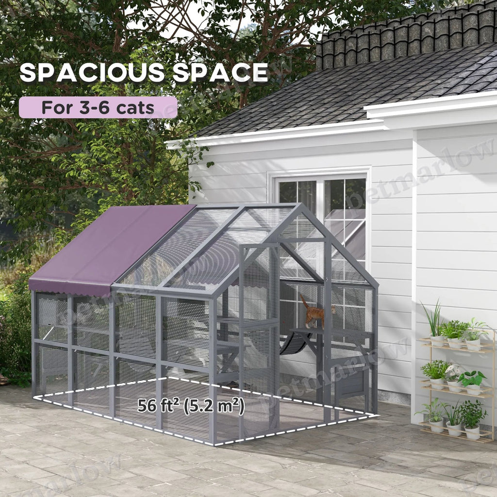 Outdoor Cat Enclosure with Canopy and Platforms for 3-6 Cats – view 6