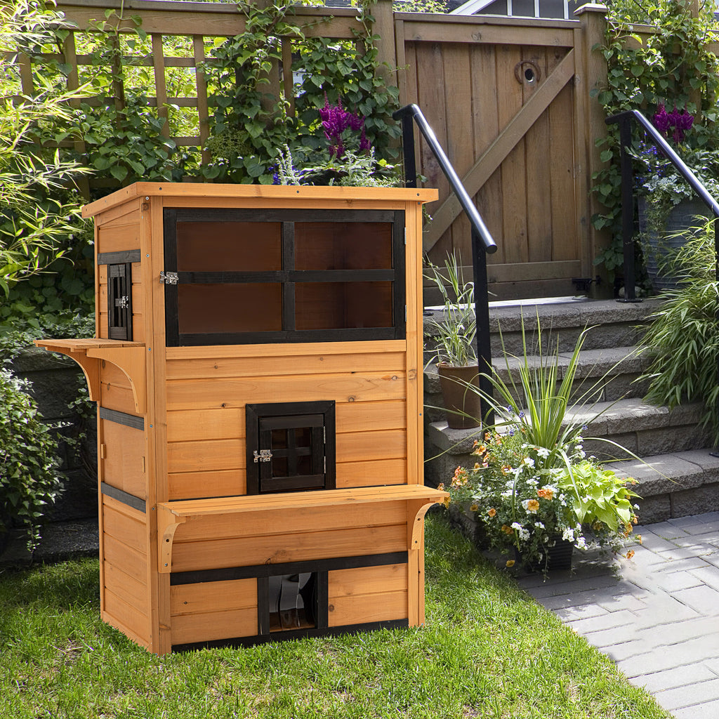 3-Tier Outdoor Cat House with Escape Doors