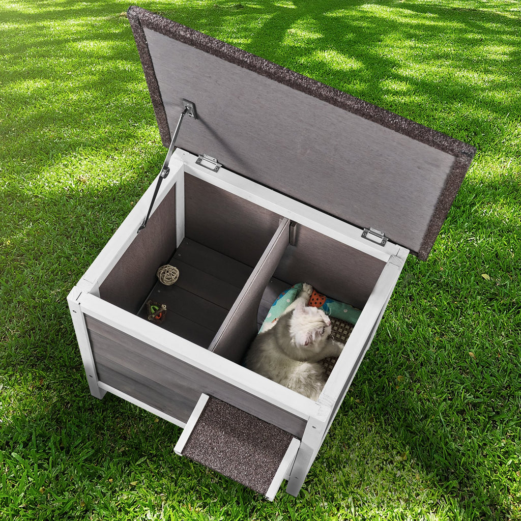 Outdoor Cat House Shelter with Insulation and Roof – Grey