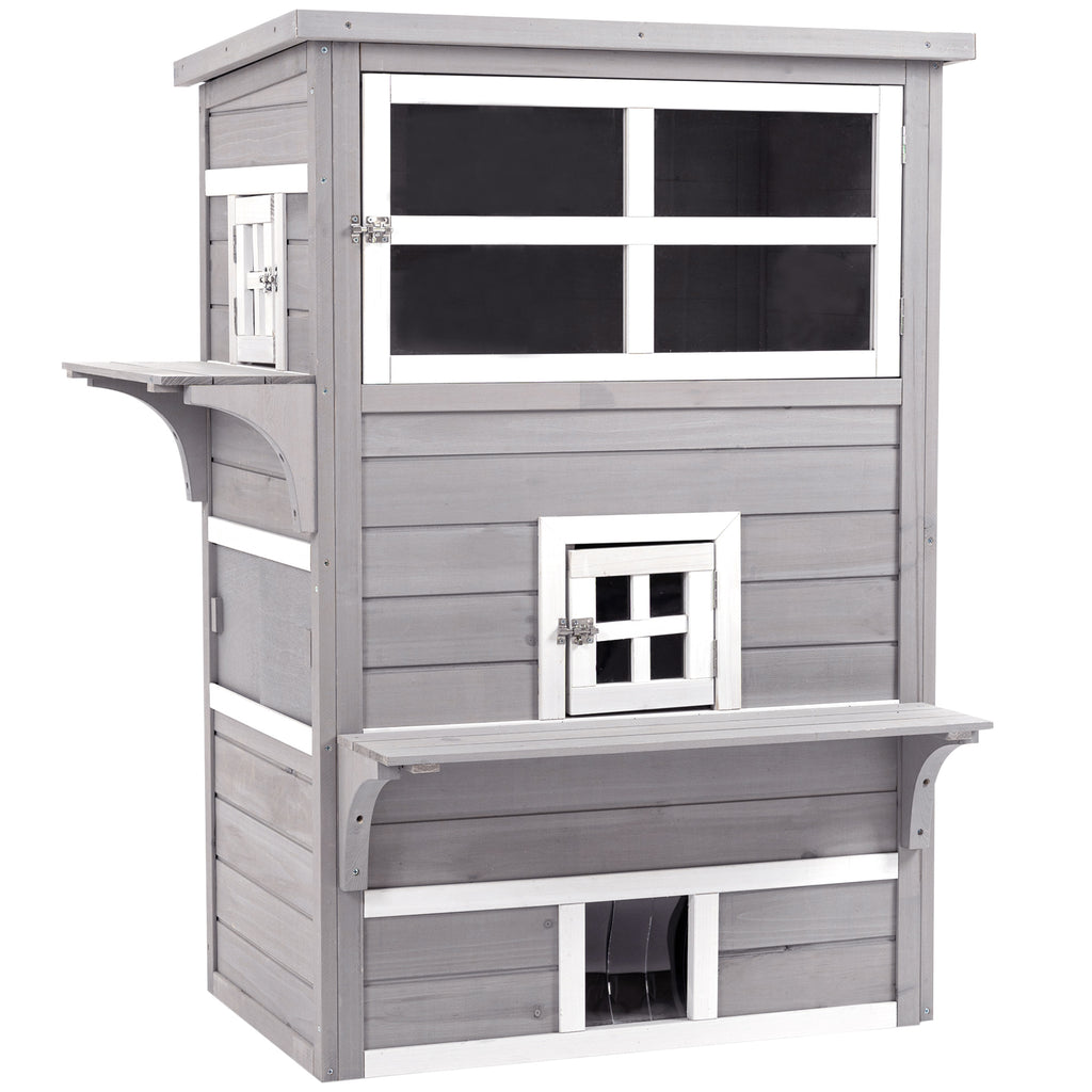 Outdoor Cat House with 5 Escape Doors and Weather Resistance – Gray / 1200x790x200 mm
