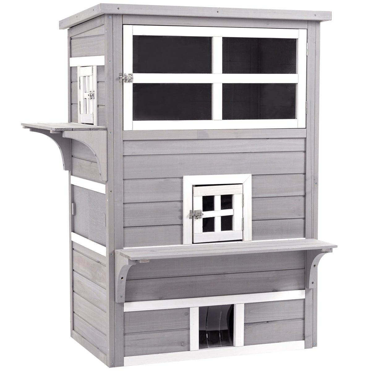 Outdoor Cat House with 5 Escape Doors and Weather Resistance – Gray / 1200x790x200 mm