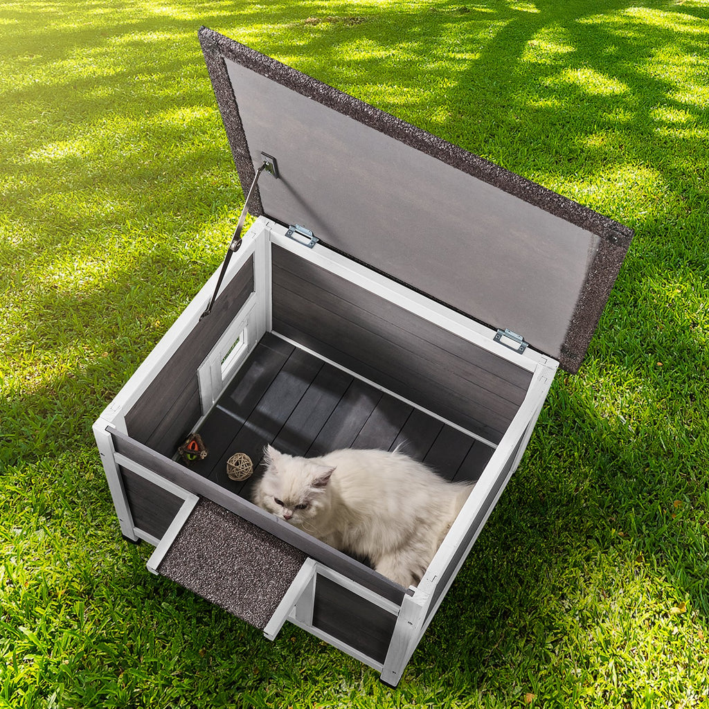 Outdoor Cat House for Feral Cats, All-Weather Shelter – Grey