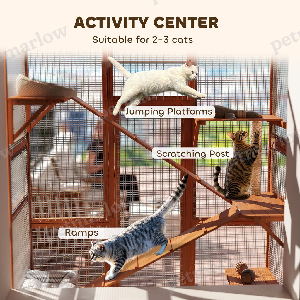 Outdoor Catio Cat Enclosure with Jumping Platforms and Ramps – view 5