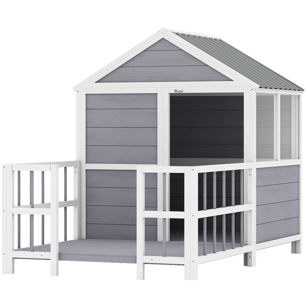 Wooden Dog House with Porch and Weatherproof Roof – Gray / 990x320x820 mm