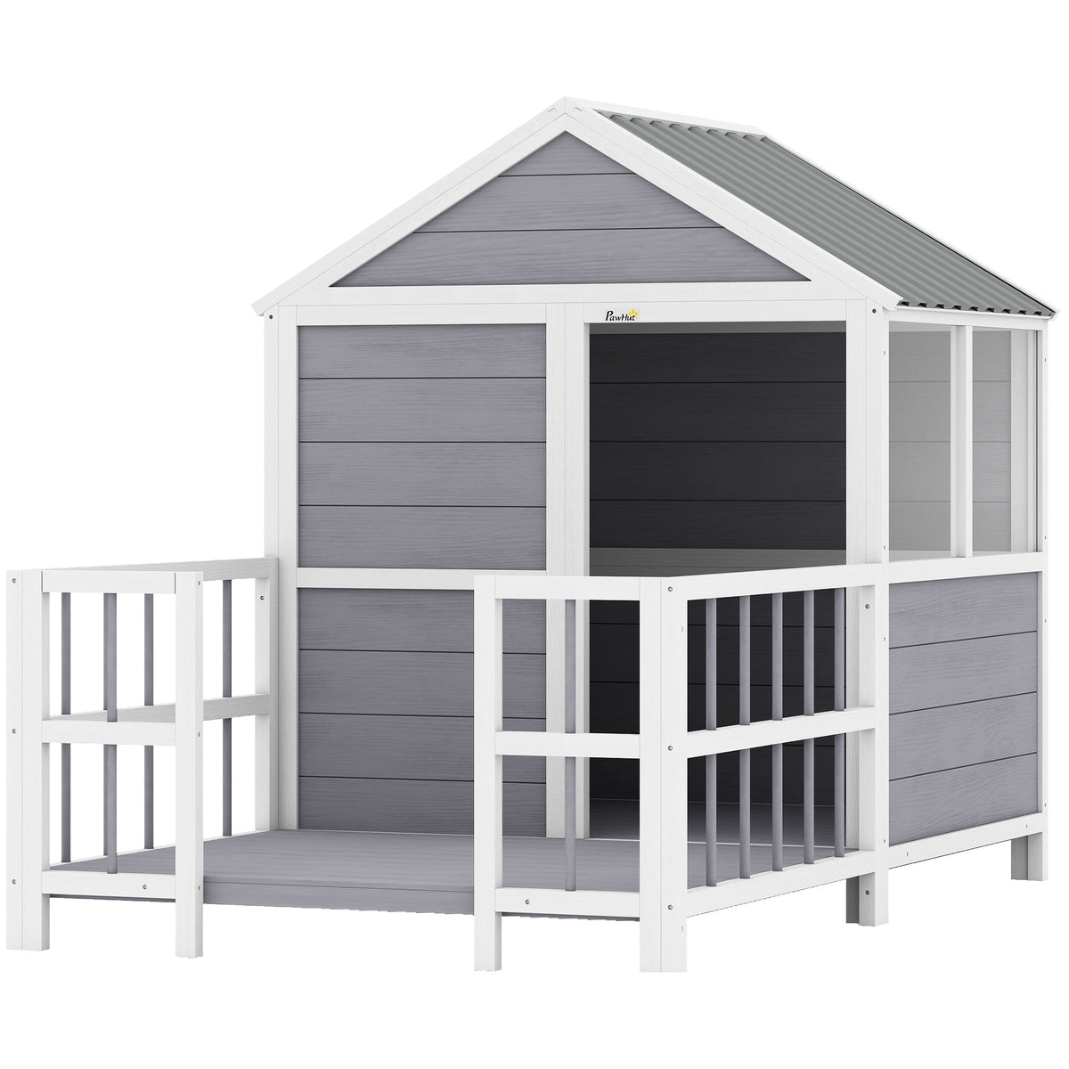 Wooden Dog House with Porch and Weatherproof Roof – Gray / 990x320x820 mm