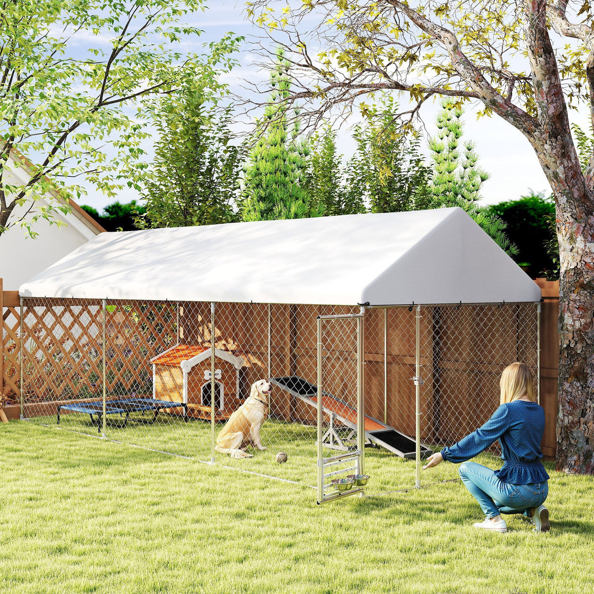 Outdoor Dog Kennel with Adjustable Bowl Rack