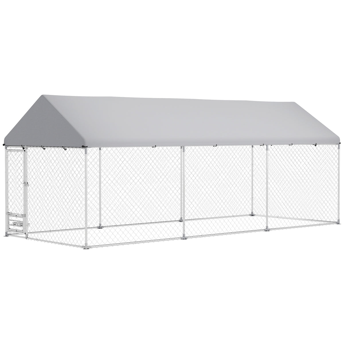 Outdoor Dog Kennel with Adjustable Bowl Rack – Silver / 1285x410x290 mm