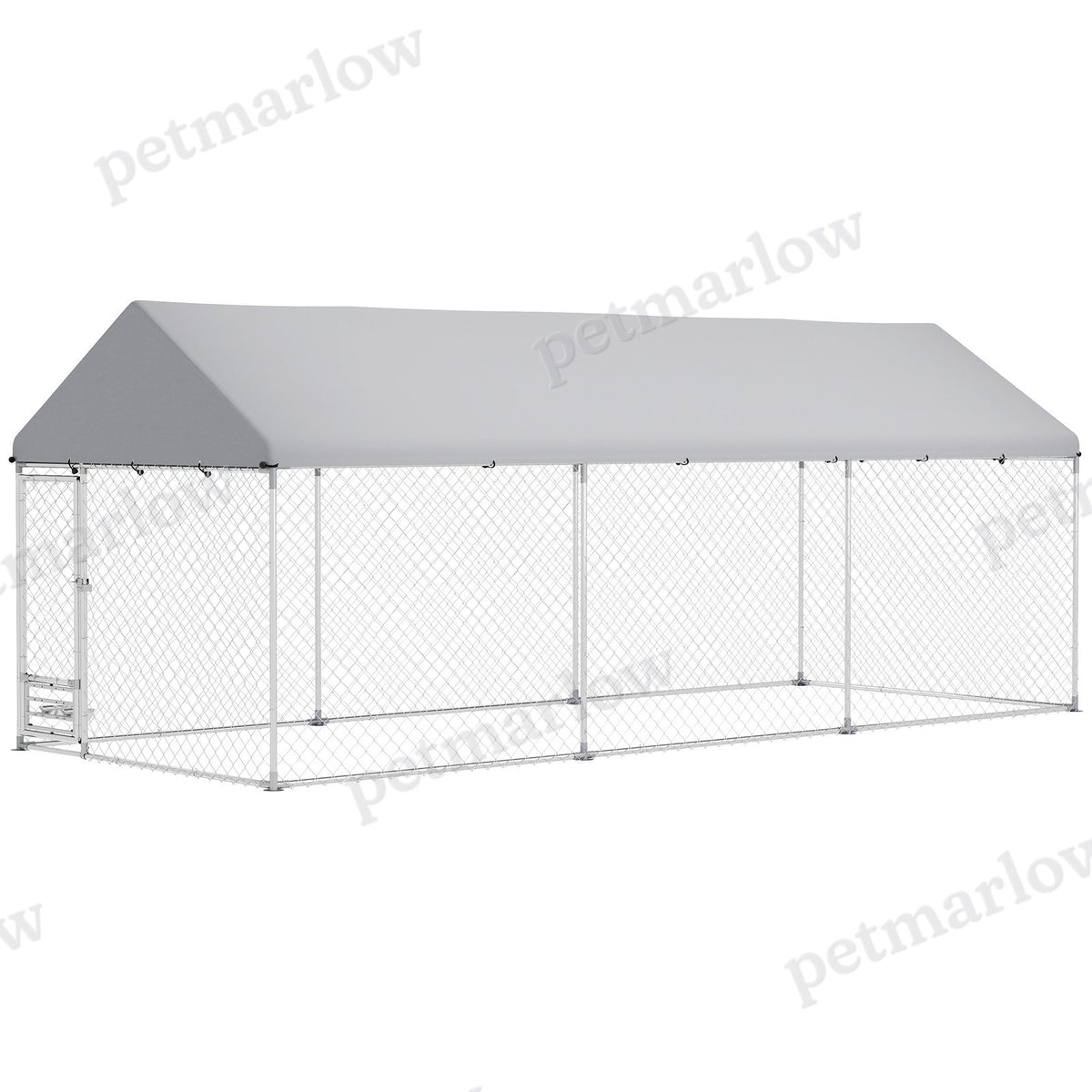 Outdoor Dog Kennel with Adjustable Bowl Rack – Silver / 1285x410x290 mm