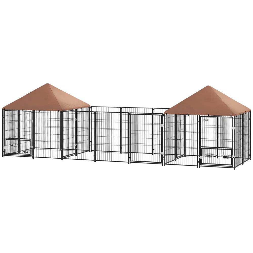 Outdoor Dog Kennel with 2 Rooms – Coffee