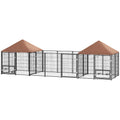 Outdoor Dog Kennel with 2 Rooms – Coffee